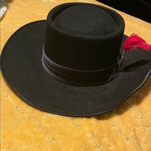 Brixton Black Felt Wide-Brim Hat Fender Edition with Red Feather Accent